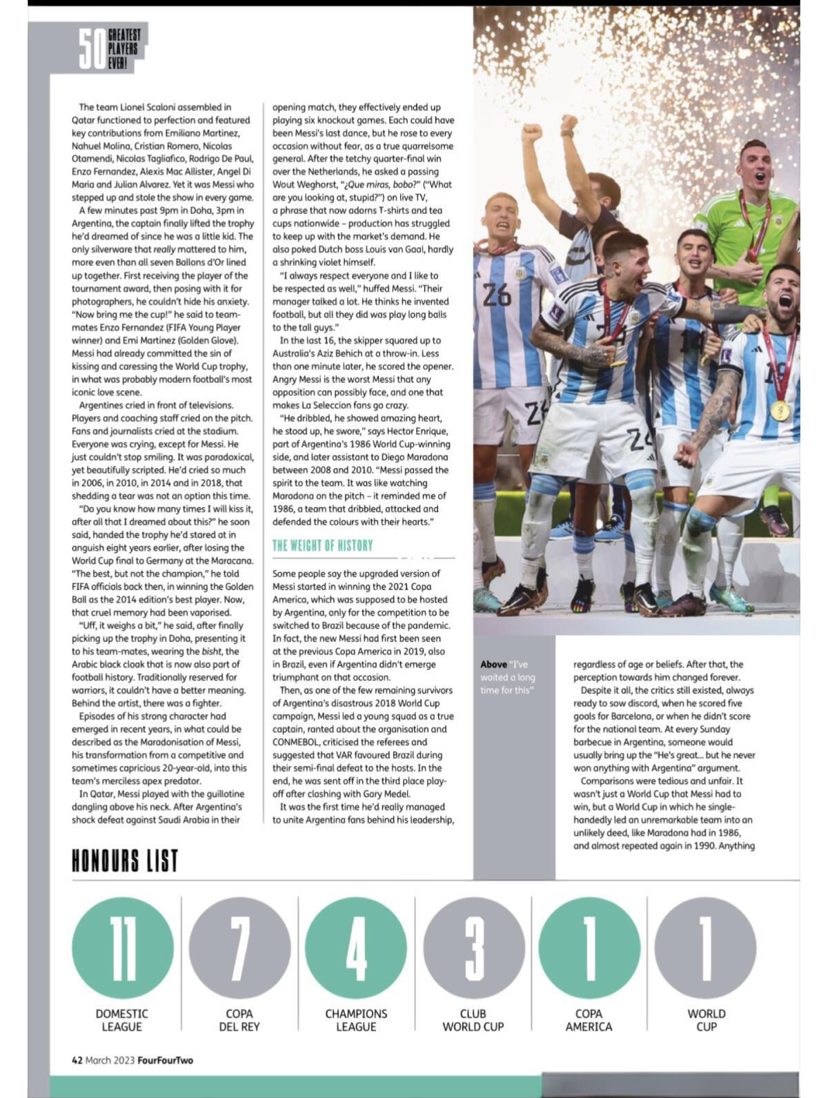 梅西领衔当选年度最佳球员，成就堪比传奇的简单介绍